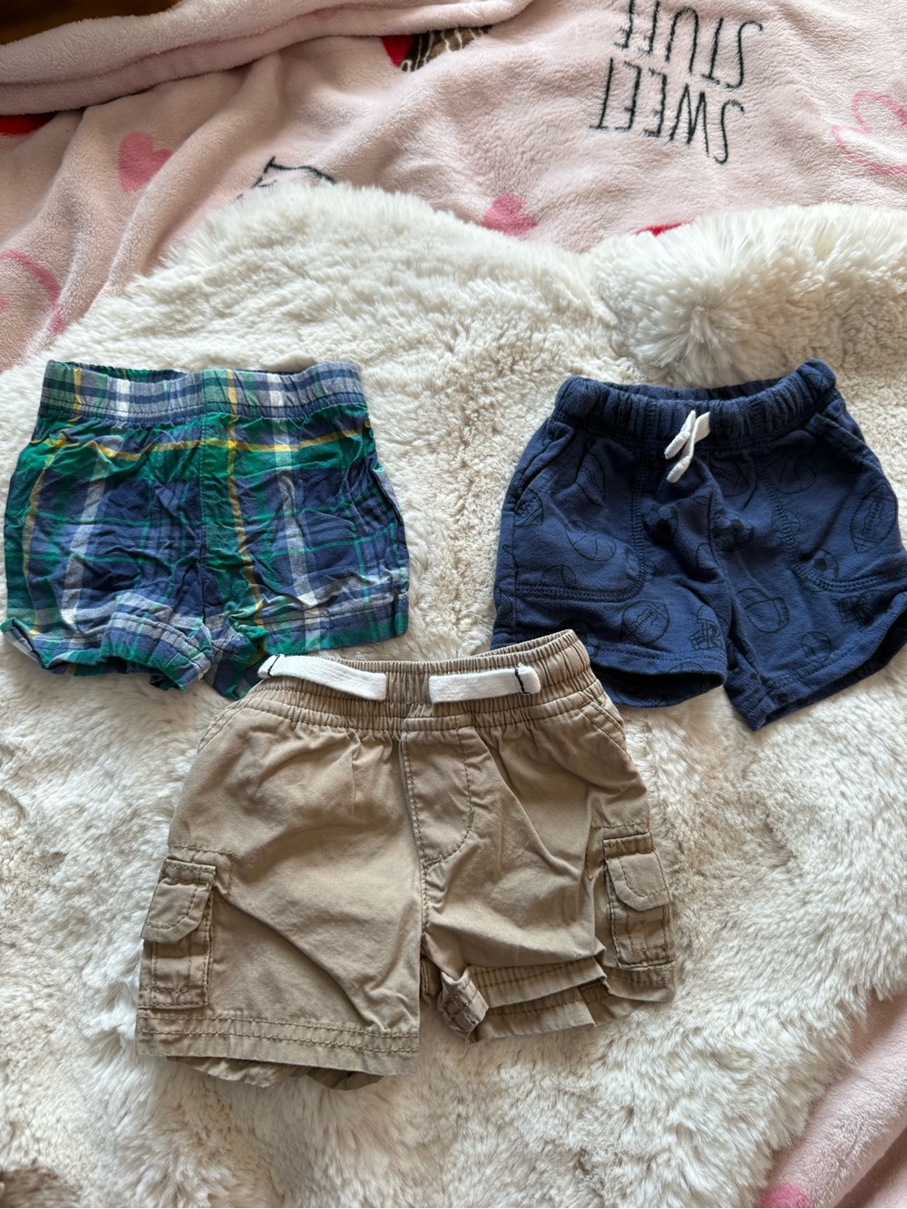 Carter's 3-Pack Kids Shorts — Blue Plaid, Navy & Tan